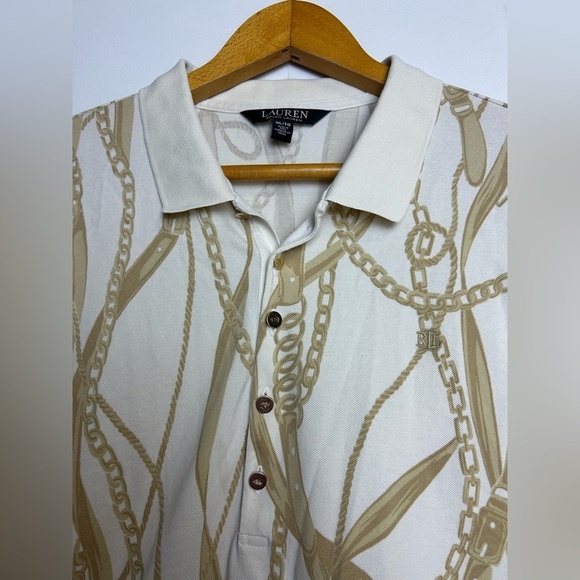Lauren Ralph Lauren Top Black Label Size Xl Chain Print Polo Short Sleeve Stretc - Picture 4 of 13